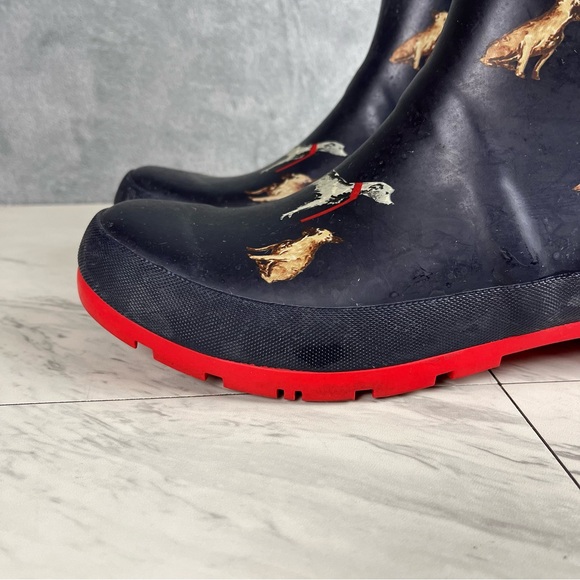 Joules Molly Dog Print Welly Rain Boots US Size 10 Slip On Galoshes Navy Blue - Picture 2 of 16